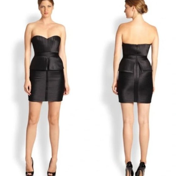 BCBGMaxazria Karina Strapless Satin Black Peplum Dress - Picture 1 of 4